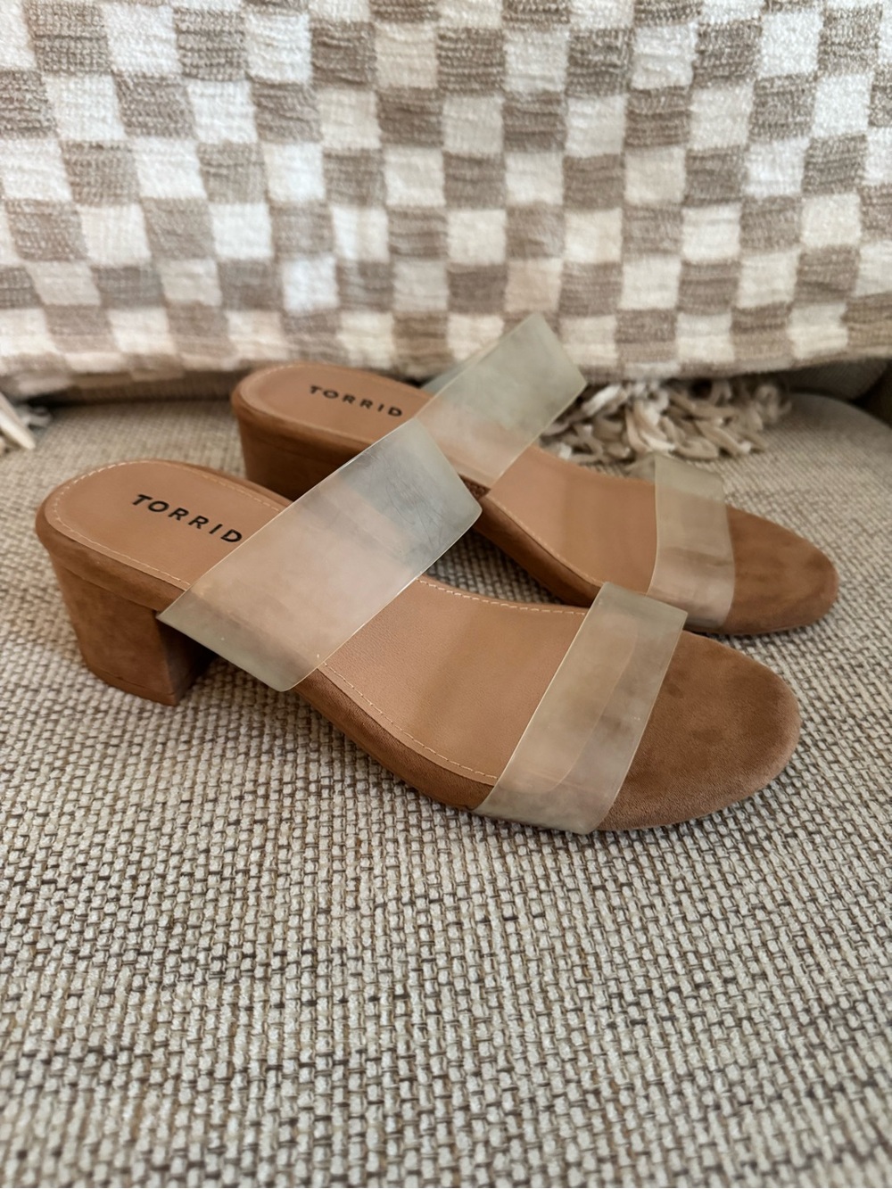 torrid Clear Double-Strap Tan Block Heel Mules
